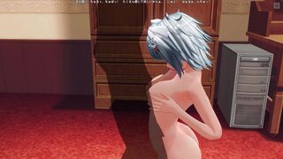 3D HENTAI neko is on her knees and rubs cock with tits