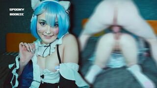 Cat girl Rem seduced Subaru to fuck her tight holes - Anal Cosplay Re Zero Spooky Boogie