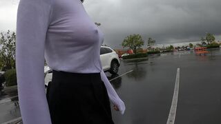 Teaser - Playing in the Rain in a Wet Tee and Showing off my Pussy!
