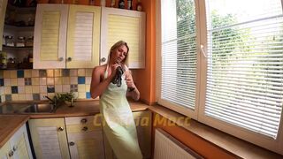 Amateur Blonde Takes Facial And Golden Showers In Kitchen